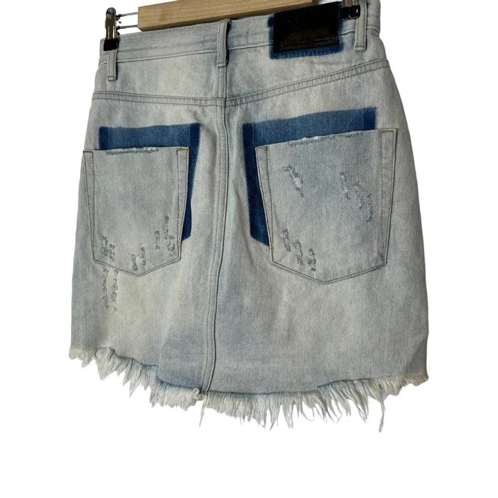 One teaspoon distressed raw hem denim mini skirt